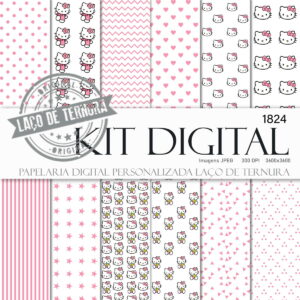 Kit Digital Hello Kitty em Rosa e Branco