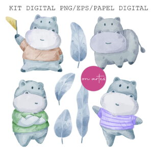 Kit Digital Hipopótamo Aquarela