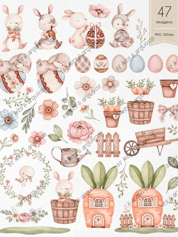 Kit Digital Jardim dos Coelhinhos em Aquarela - Imagem 2