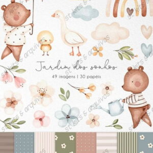 Kit Digital Jardim dos Sonhos em Aquarela