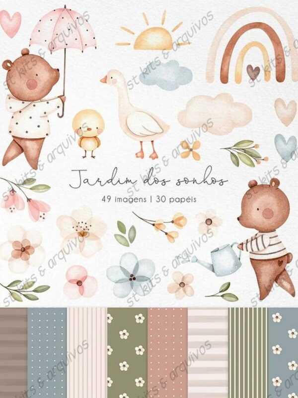 Kit Digital Jardim dos Sonhos em Aquarela