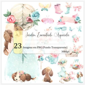 Kit Digital - Jardim Encantado Aquarela (Lola e Puppy)