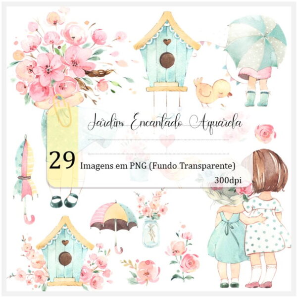Kit Digital - Jardim Encantado Aquarela (Mia e Lola)