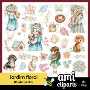 Kit Digital Jardim Floral Aquarela