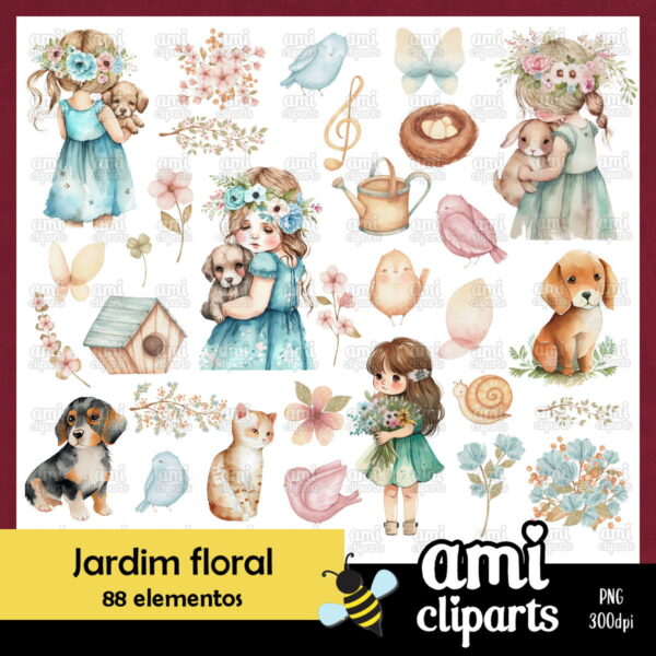 Kit Digital Jardim Floral Aquarela
