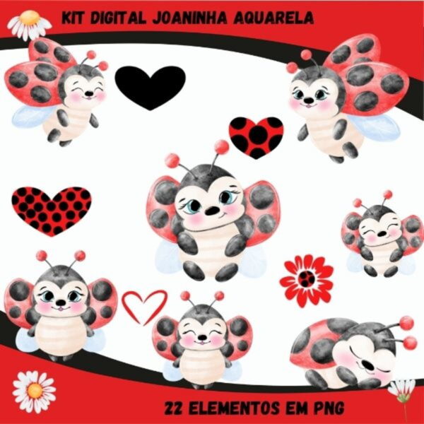Kit Digital Joaninha Aquarela