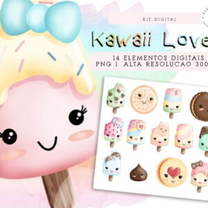 Kit Digital Kawaii Cute Planner Doces Aquarela 14 PNG -C.037