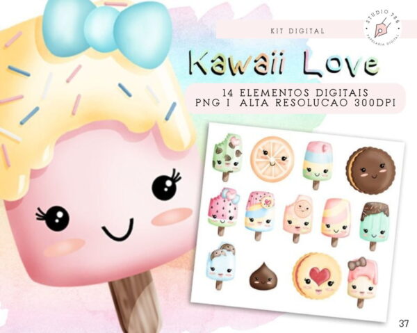 Kit Digital Kawaii Cute Planner Doces Aquarela 14 PNG -C.037