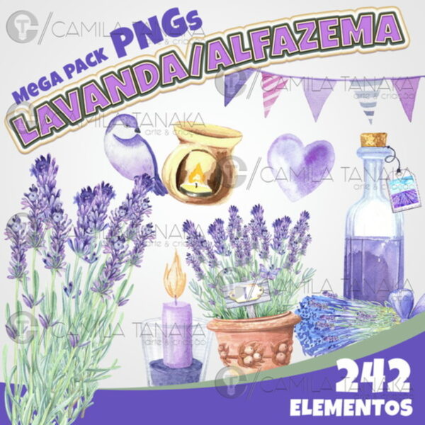 Kit Digital Lavanda Alfazema Aquarela (pague 1 Leve 3)