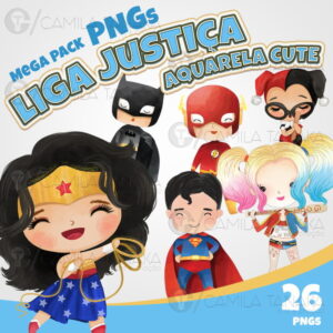 Kit Digital Liga da Justiça Aquarela Cute (pague 1 Leve 3)