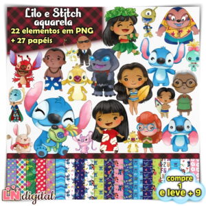 Kit Digital Lilo e Stitch Aquarela