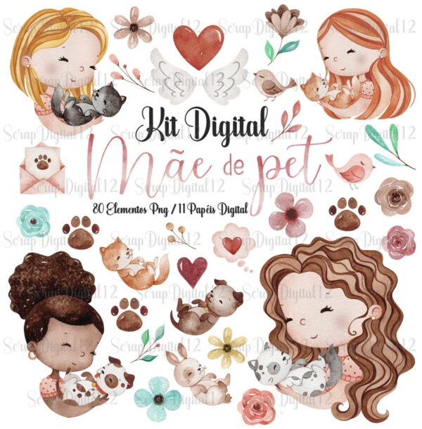 Kit Digital - Mãe de Pet Aquarela