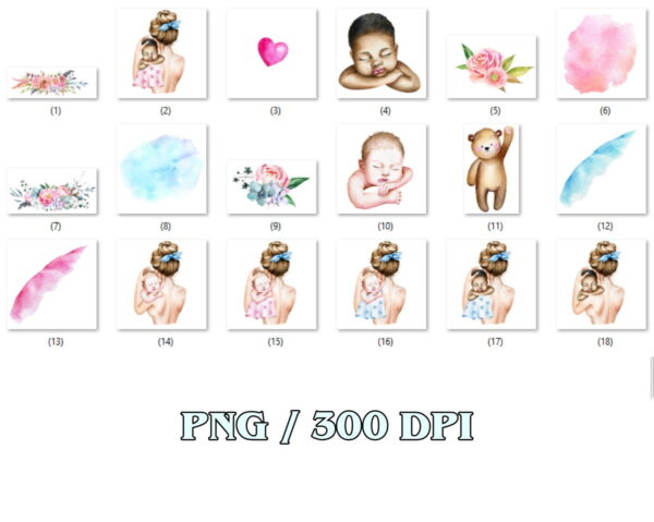 Kit Digital Mães e Bebês Aquarela - Image 2