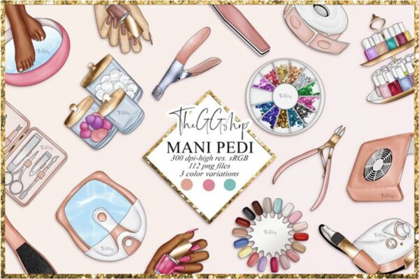 Kit Digital Manicure Nail Salão Aquarela 112 PNG - Cód.51