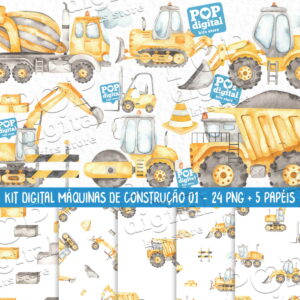 Kit Digital Máquinas de Contrução 01 Aquarela