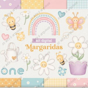 Kit Digital Margaridas em Aquarela