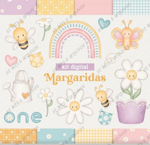 Kit Digital Margaridas em Aquarela
