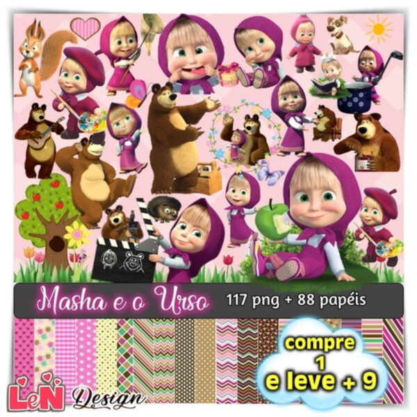 Kit Digital Masha e o Urso + Fonte do Tema