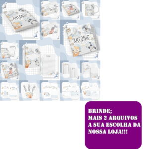 Kit Digital Maternidade Astronauta Animais Aquarela