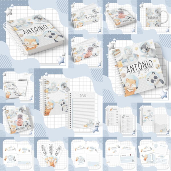 Kit Digital Maternidade Astronauta Animais Aquarela - Imagem 2