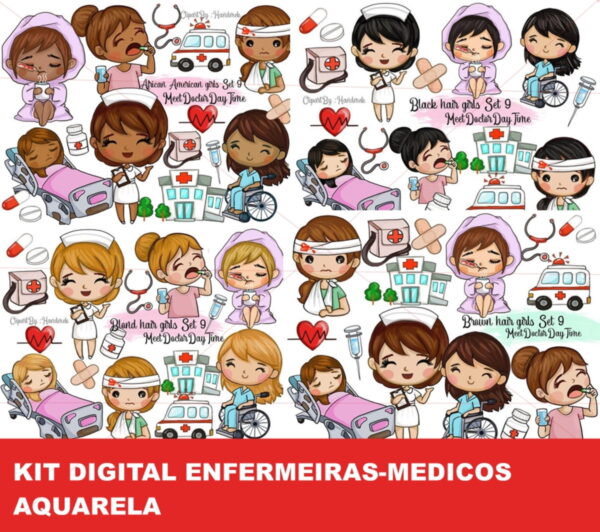 KIT DIGITAL MÉDICAS -ENFERMEIRAS AQUARELA
