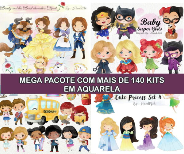 Kit Digital Mega Pacote Aquarela Arquivo Png