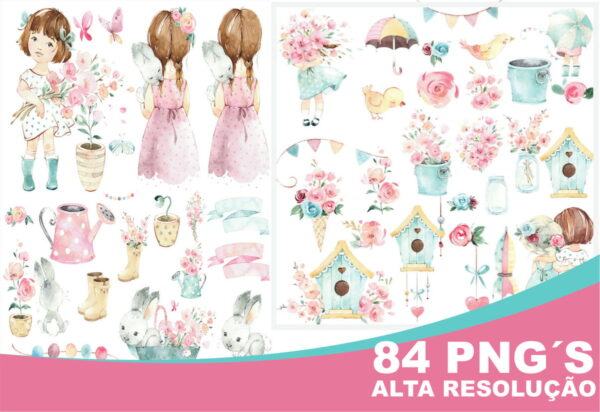 Kit Digital Menina Jardim Aquarela