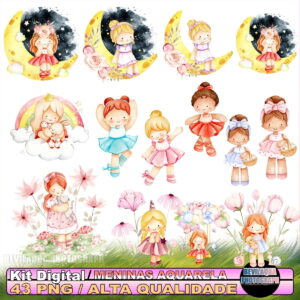 Kit Digital Meninas Aquarela