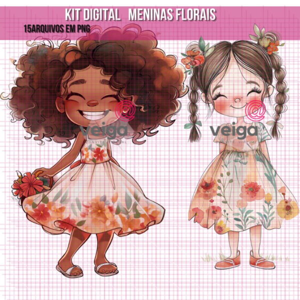 Kit Digital Meninas Florais Aquarela Exclusivo - Image 3