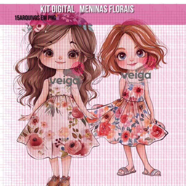 Kit Digital Meninas Florais Aquarela Exclusivo - Image 2