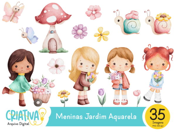 Kit Digital - Meninas Jardim Aquarela