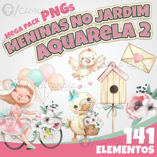 Kit Digital Meninas no Jardim Aquarela 2 (pague 1 Leve 3)