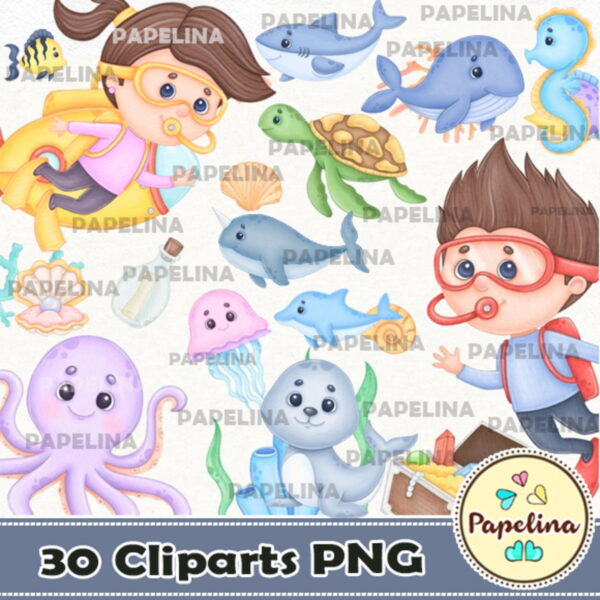Kit Digital Mergulhador Aquarela