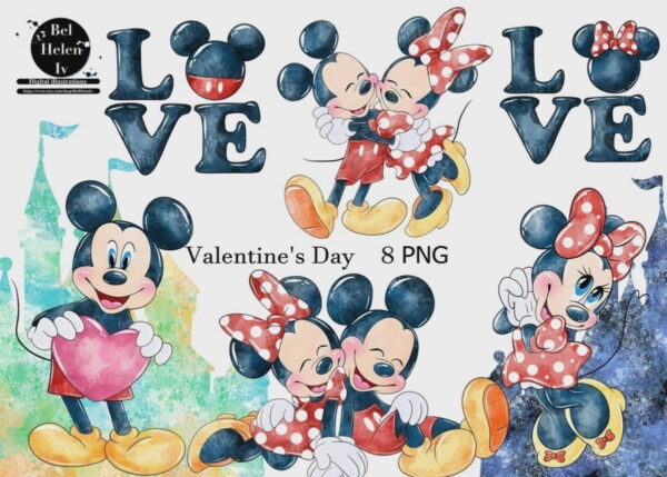 Kit Digital Mickey e Minnie Aquarela