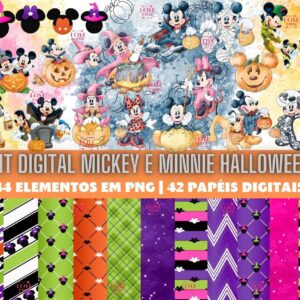 Kit Digital Mickey e Minnie Halloween Aquarela