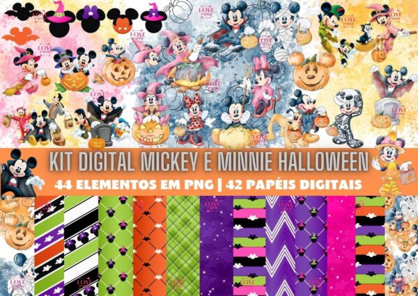 Kit Digital Mickey e Minnie Halloween Aquarela