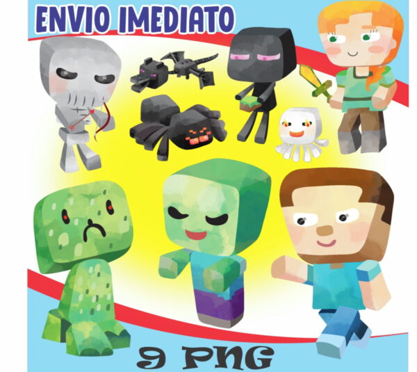 Kit Digital Minecraft Cute Aquarela
