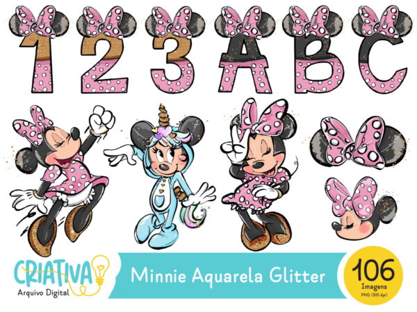 Kit Digital - Minnie Aquarela Glitter