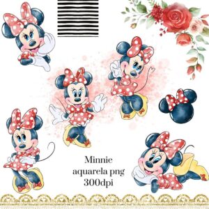 Kit Digital Minnie Vermelha Aquarela 032 Compre 1 Leve 2