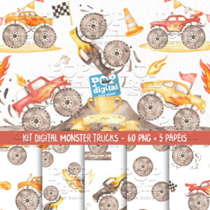 Kit Digital Monster Trucks Aquarela