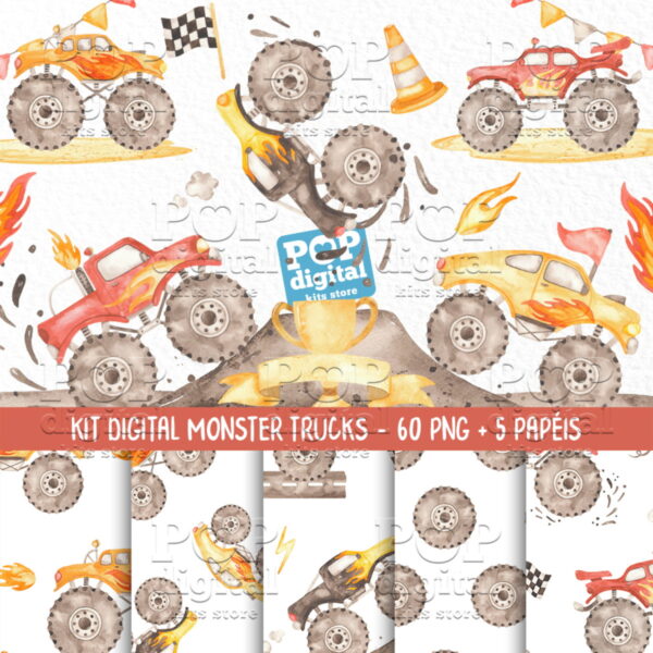 Kit Digital Monster Trucks Aquarela