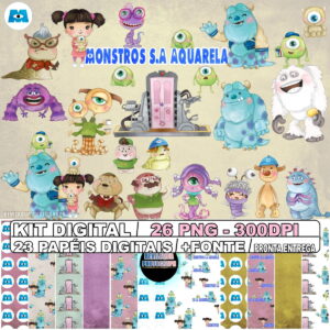 Kit Digital Monstros S.a Cute Aquarela