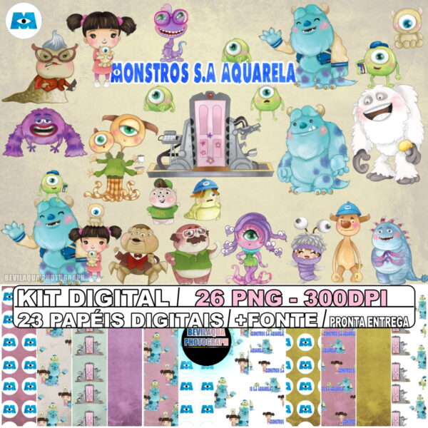 Kit Digital Monstros S.a Cute Aquarela