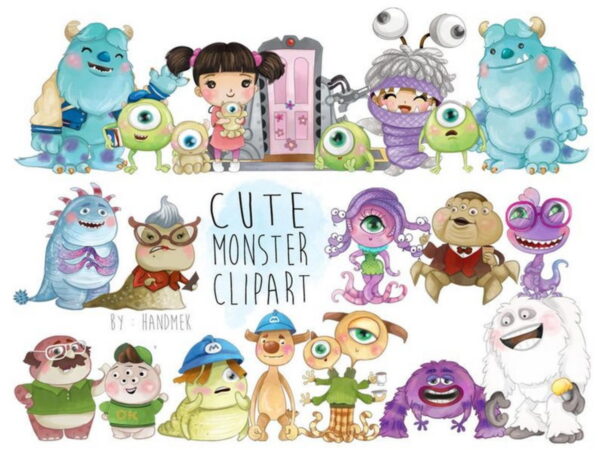 kit DIGITAL monstros s.a cute aquarela
