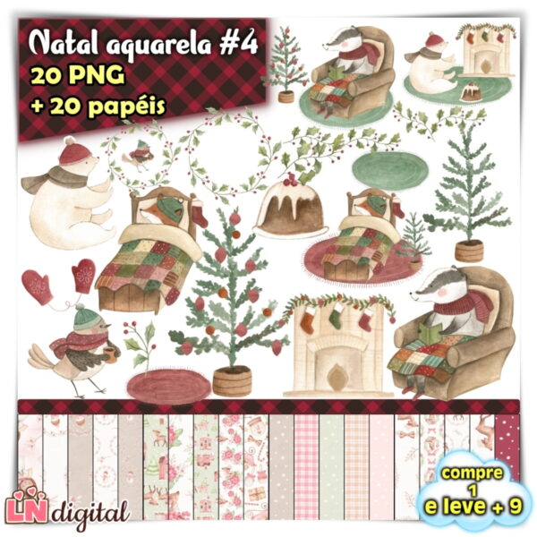 Kit Digital Natal Aquarela #4
