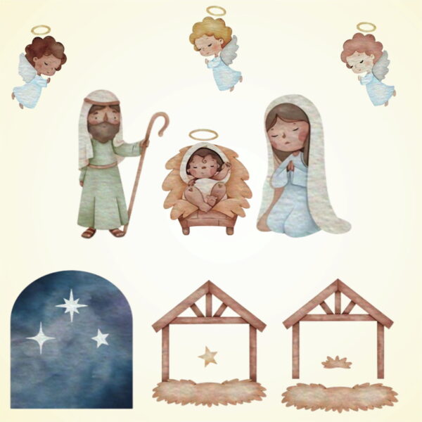 Kit Digital Natal Aquarela Noite Feliz 30 Png - Image 2