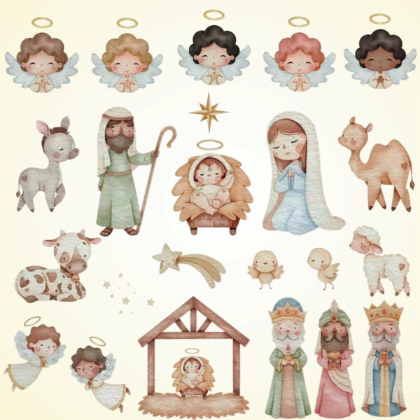 Kit Digital Natal Aquarela Noite Feliz 30 Png