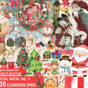 Kit Digital Natal Aquarela Png + 3 Kits de Imagens de Brinde