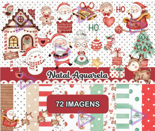Kit Digital Natal Aquarela Arquivo Png o Mais Vendido Top