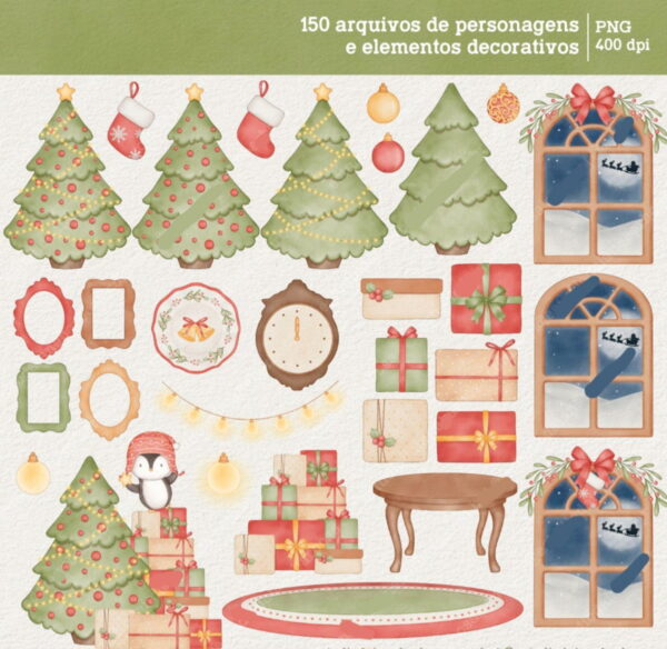 Kit Digital Natal dos Sonhos - Cliparts em Aquarela - Imagem 3